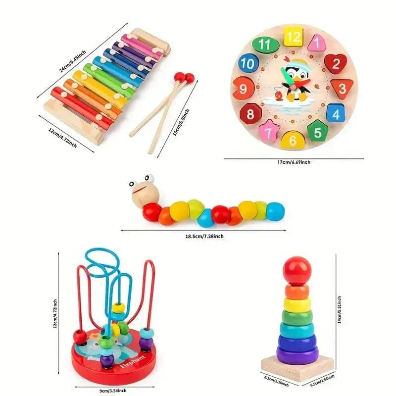 5-I-1 Montessori-aktivitetssæt i træ til babyer