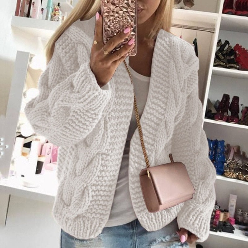 Åbenstående grovstrikket oversize cardigan til kvinder