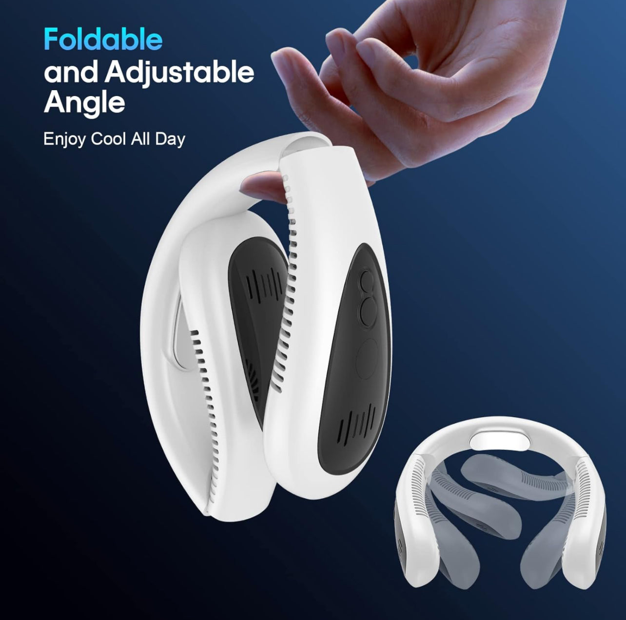 Bærbar nakkeventilator, håndfri og rotorløs ventilator, sammenklappelig lille personlig ventilator med 360° kølende luftstrøm, 3 hastighedsindstillinger, støjsvag, 4000 mAh USB-genopladeligt batteri, sætter sig ikke fast i håret