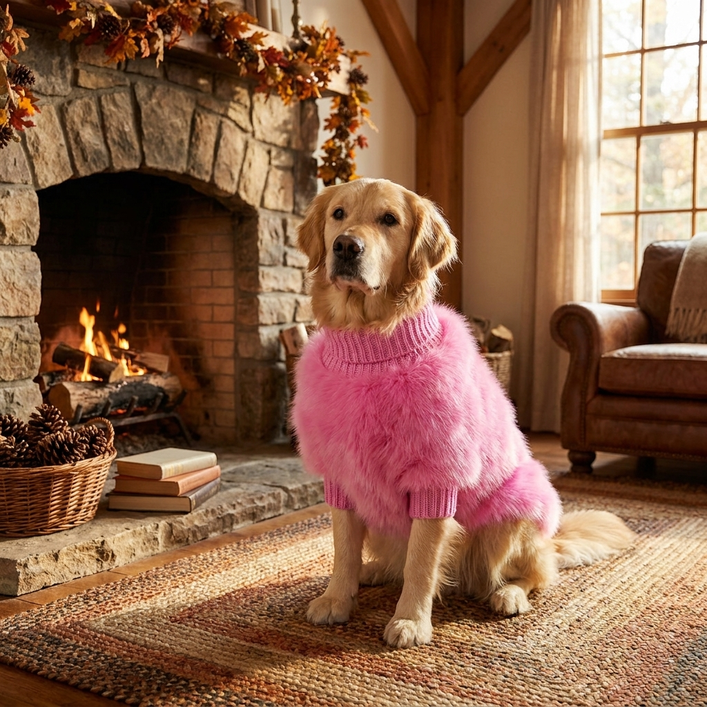 Blød og fluffy strikket hundesweater med rullekrave