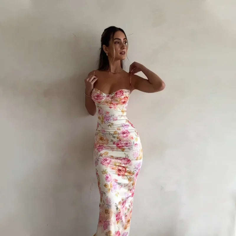 Blomstret bodycon-midikjole til kvinder
