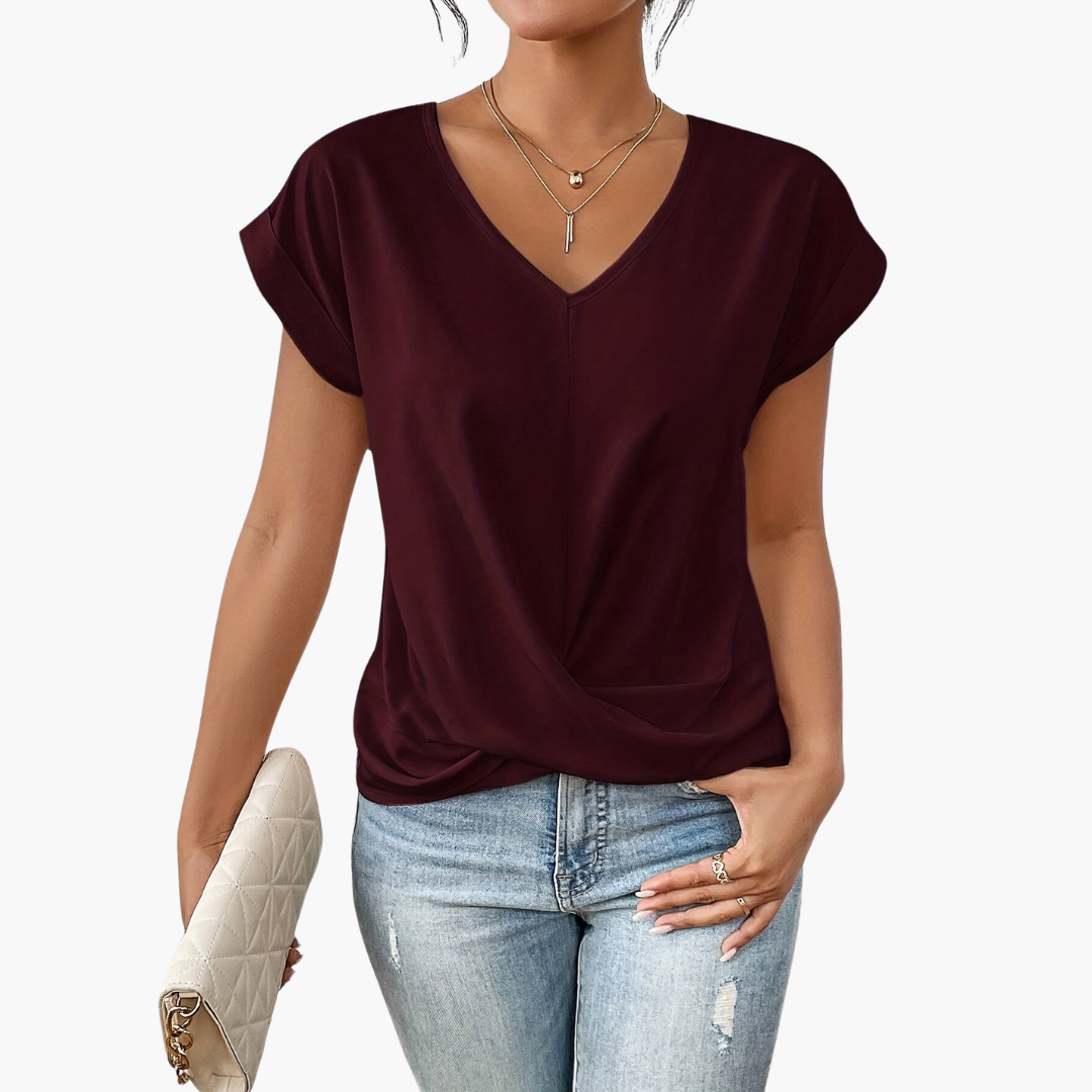 Dame-t-shirt med V-udskæring og twist foran
