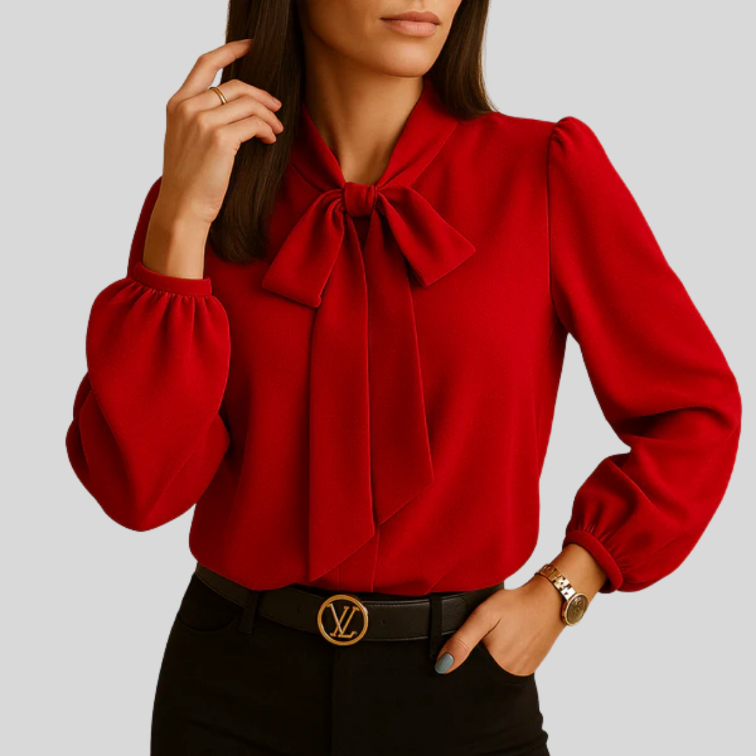 Damebluse med bånddetalje