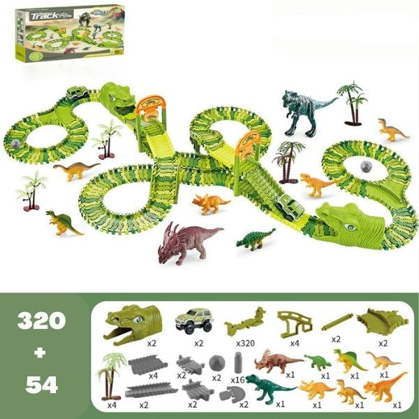 Dinosaur-legetøjssæt – 360° eventyrbane med lys og lyd