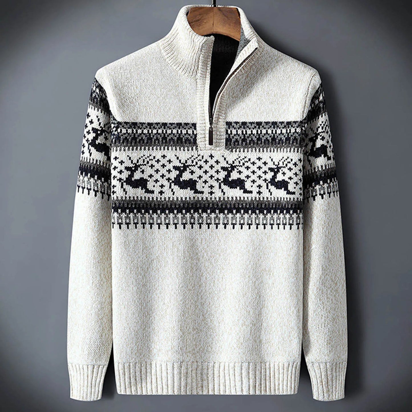 Fair Isle-striktrøje med halv lynlås til mænd