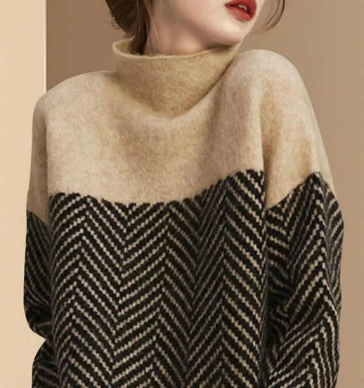 Farveblokeret rullekrave-sweater til damer