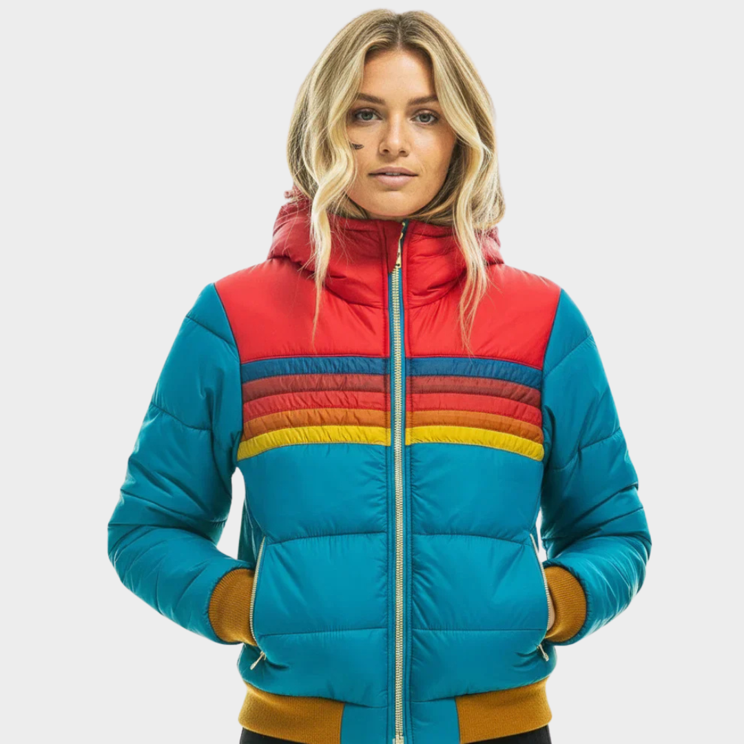 Flerfarvet retro-dynejakke til damer