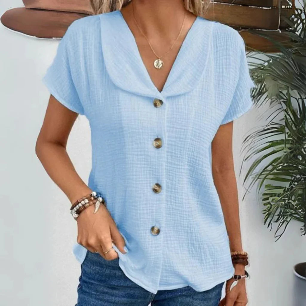 Gennemknappet damebluse med krave