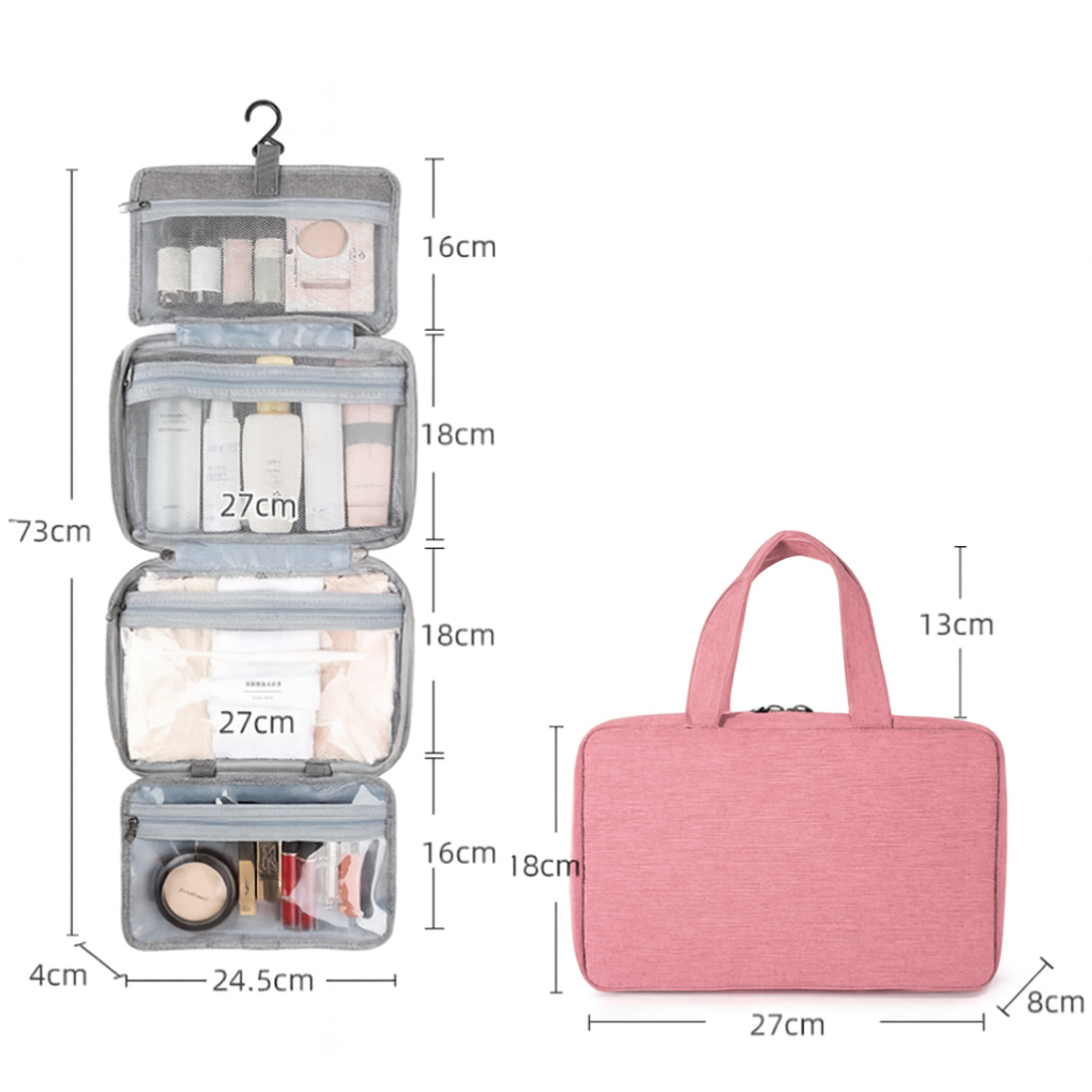 Hængende toilettaske med flere lommer