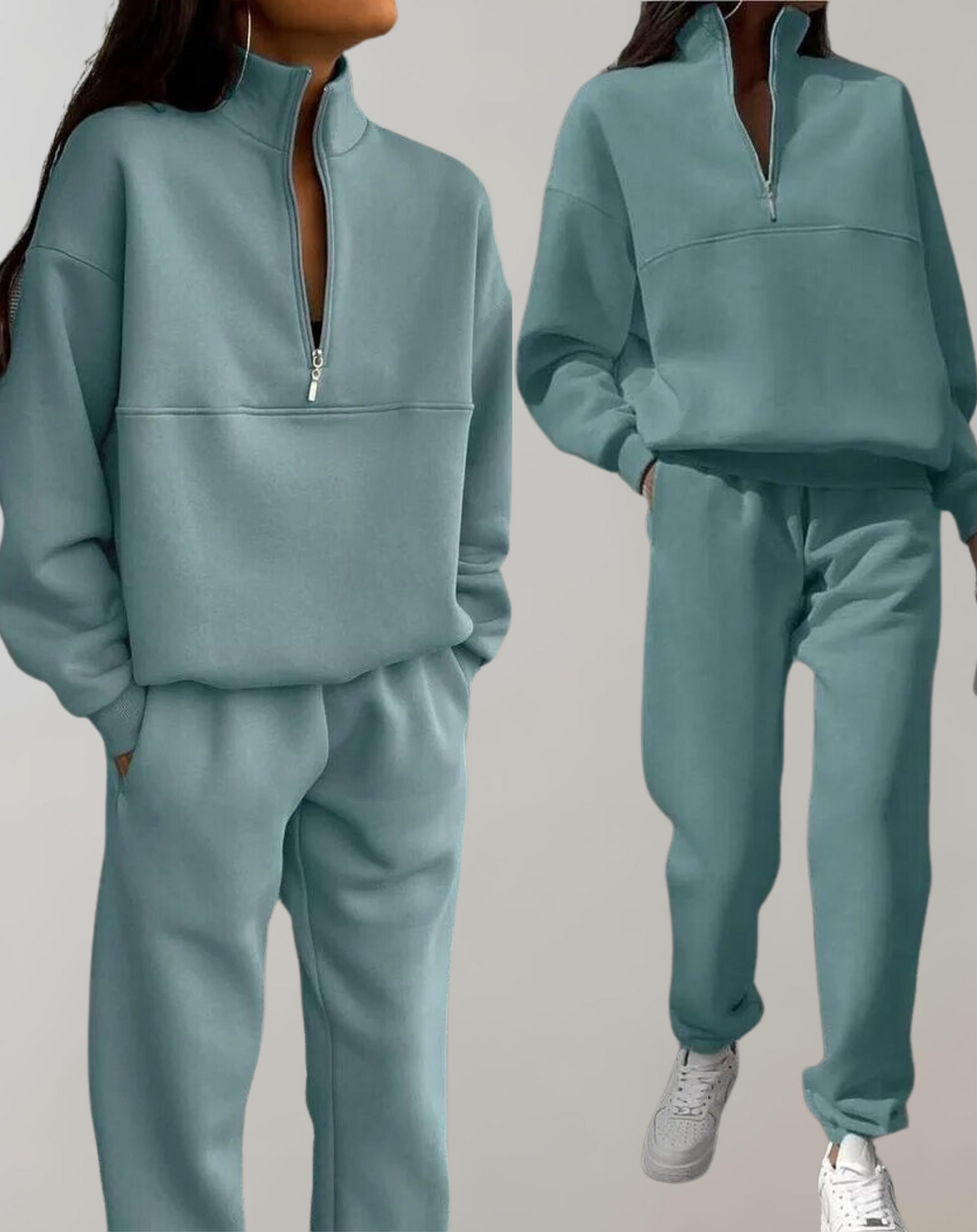 Half-zip pullover-sweatsæt til damer