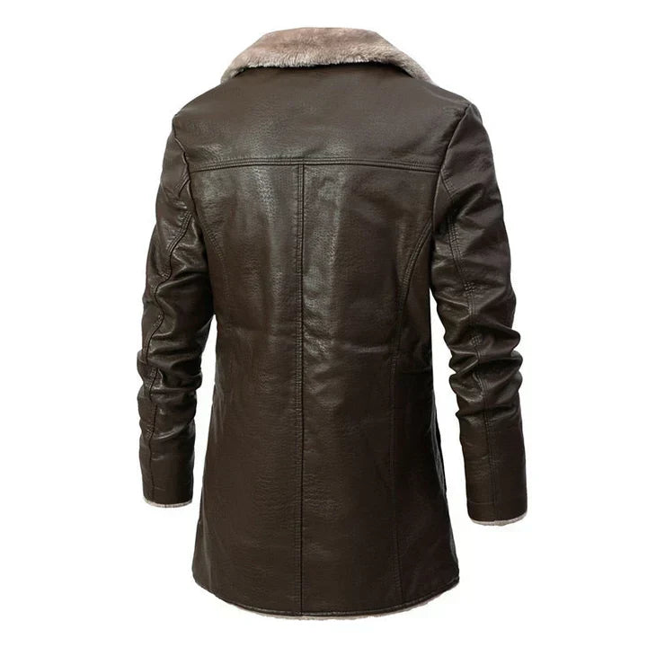 Halvlang herrefrakke med sherpakrave
