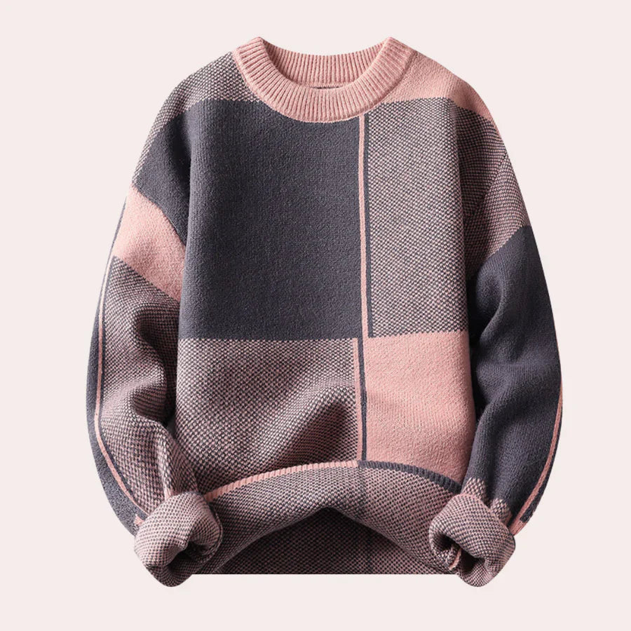 Herre colorblock-striktrøje med rund hals