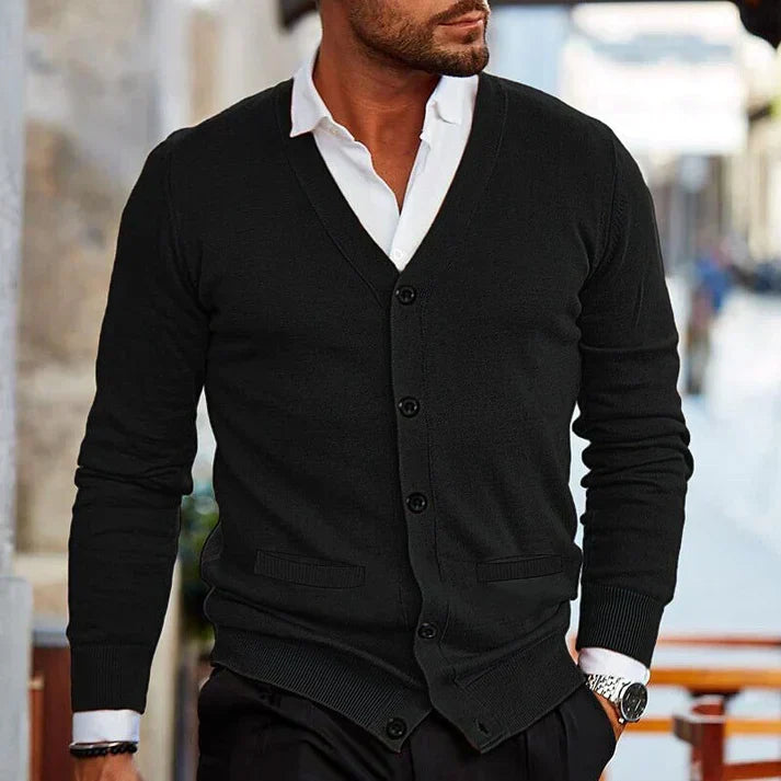 Herrecardigan med V-hals og knapper