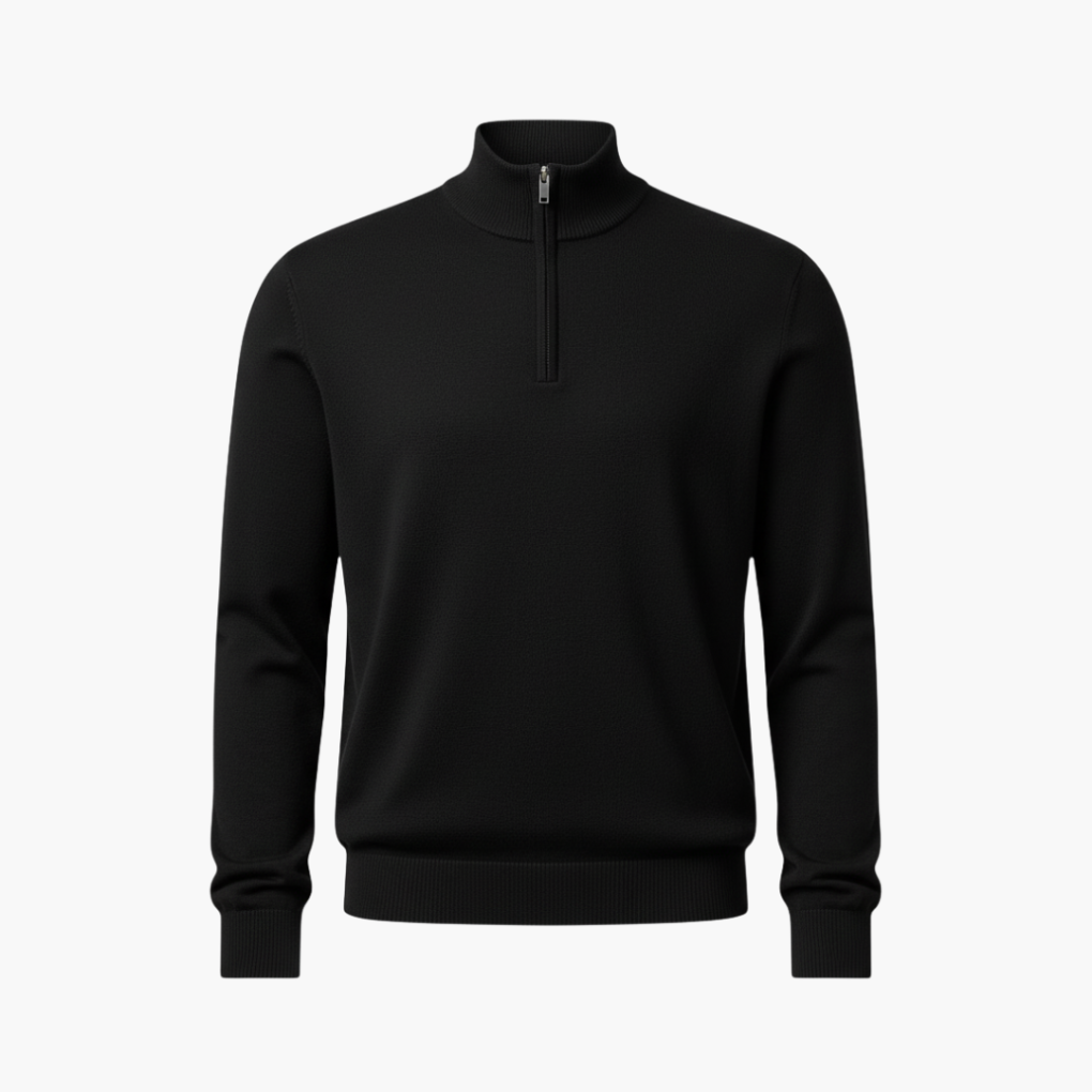 Herrepullover med kort lynlås og ribkant