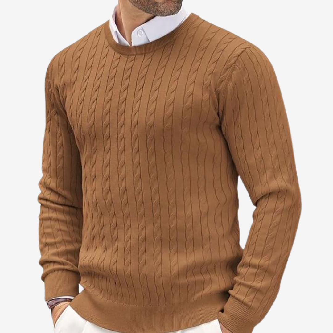 Kabelstrikket crewneck-sweater til herrer