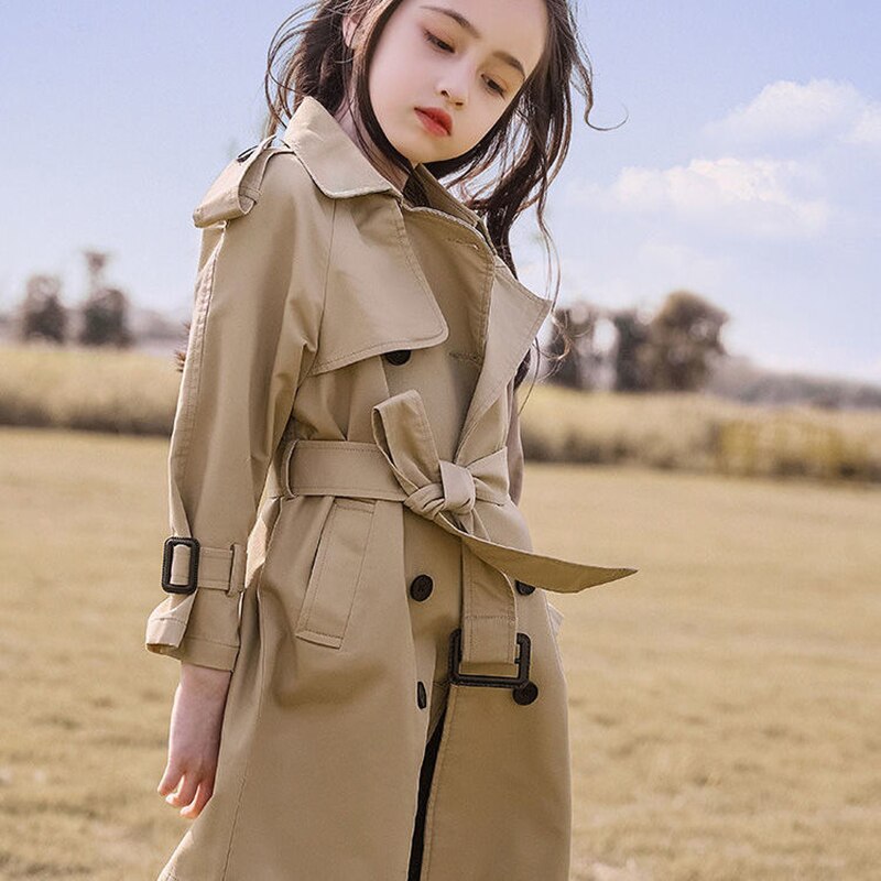 Klassisk brun langærmet trenchcoat til børn