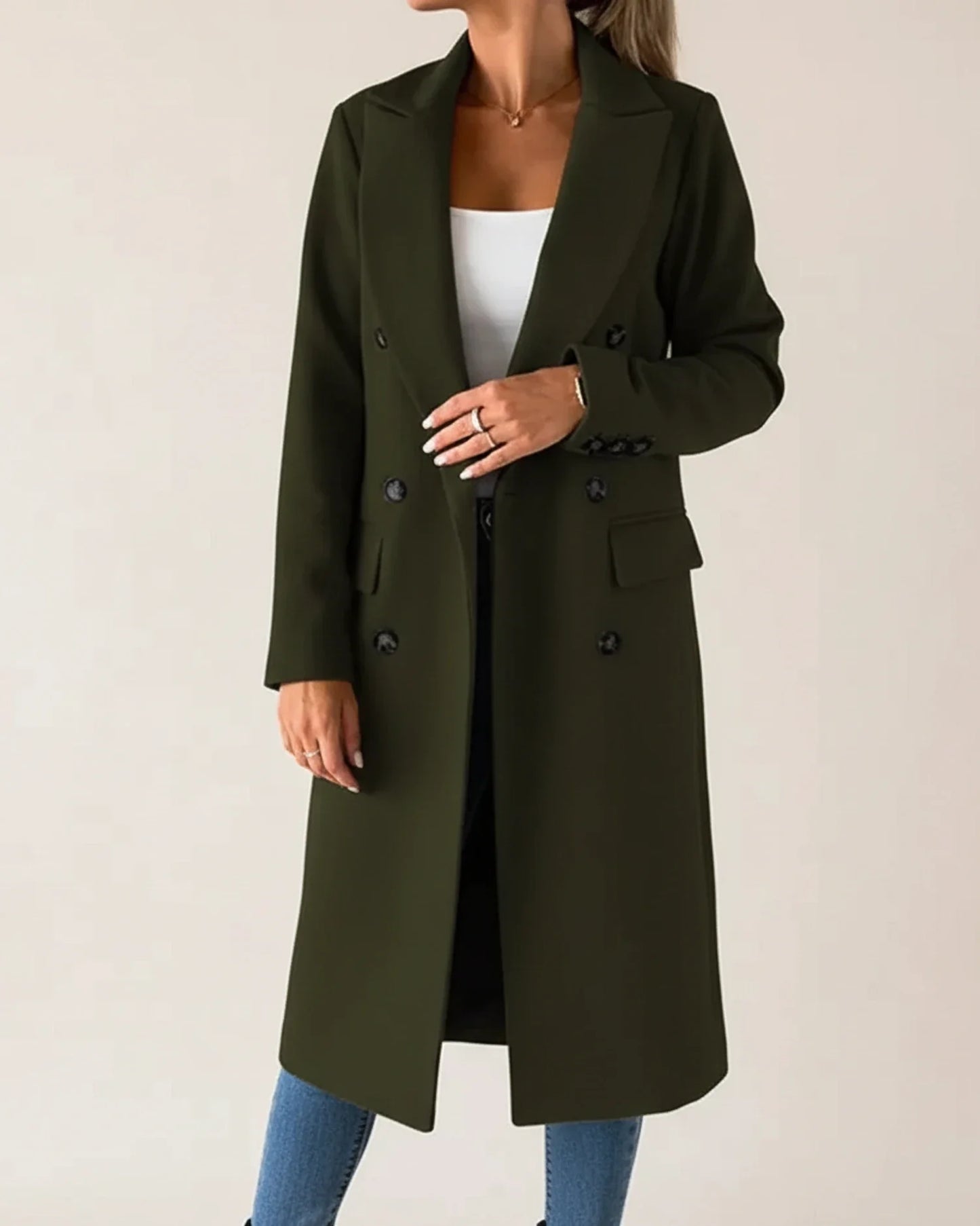 Klassisk lang trenchcoat til damer