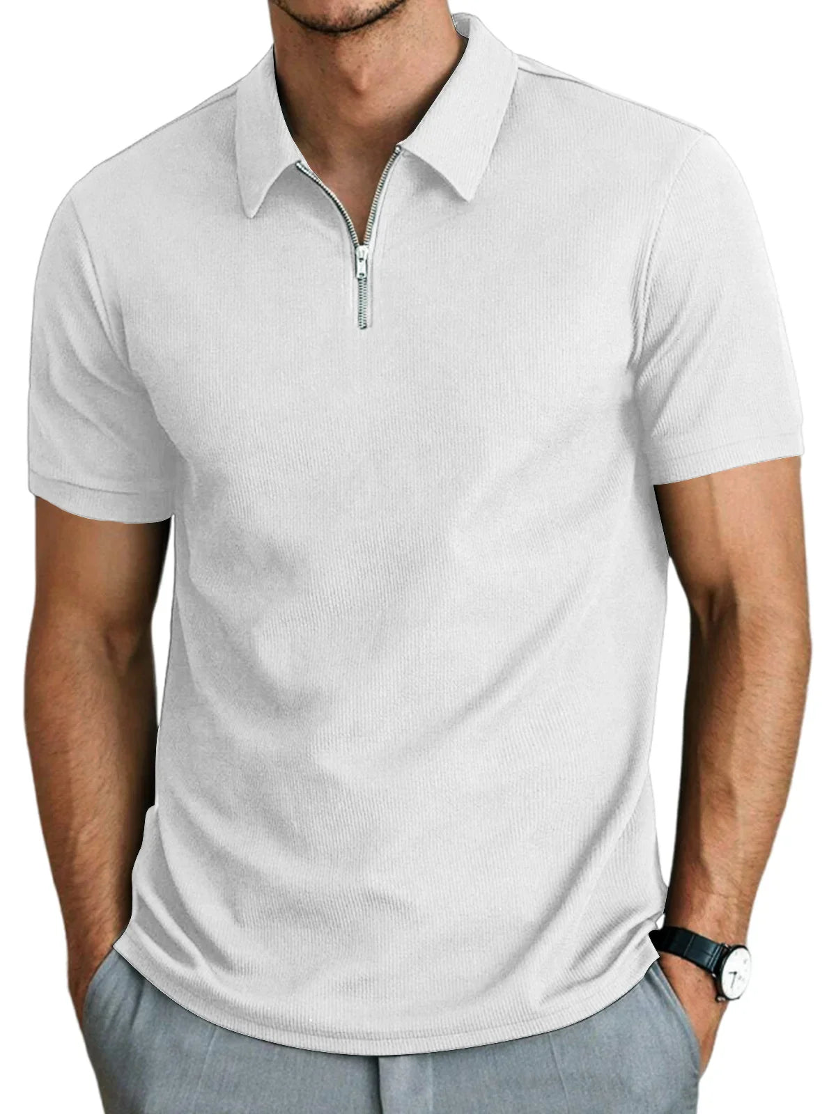Kortærmet herrepoloshirt med lynlås