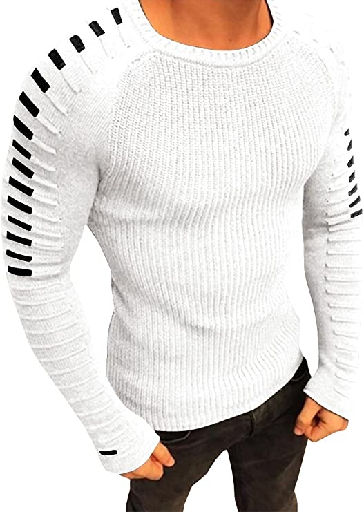 Lang plisseret strikket pullover til mænd