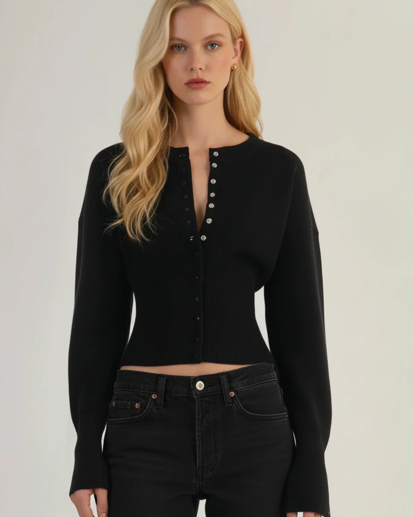 Langærmet cropped cardigan til damer