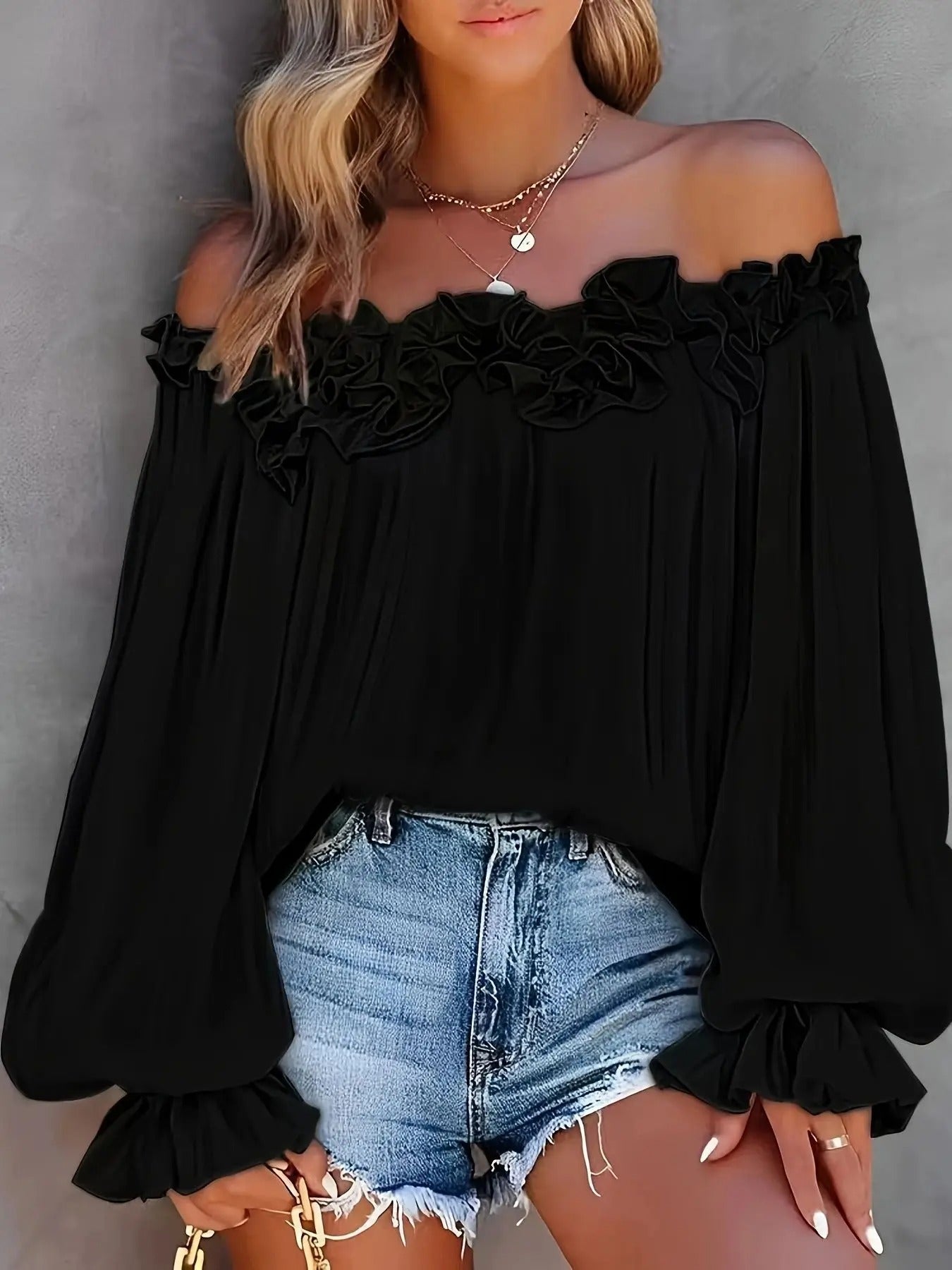 Langærmet off-shoulder-bluse til damer