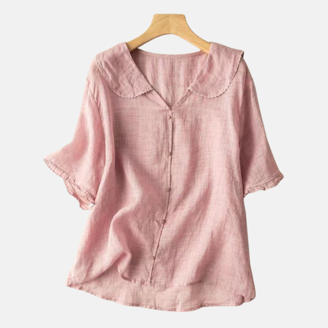 Luftig vintage bluse med dukkekrave til damer