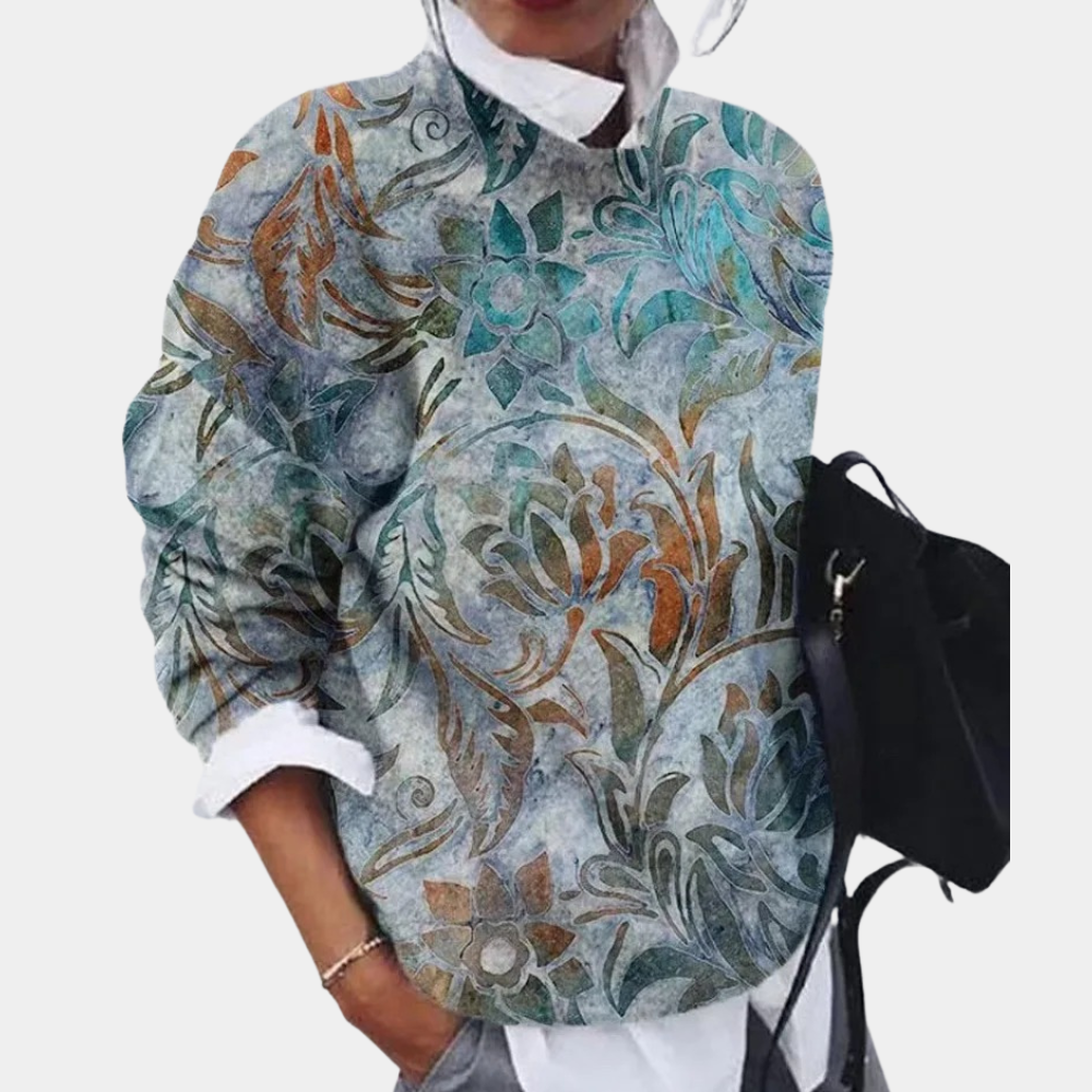 Mønstret sweater med rund hals til damer