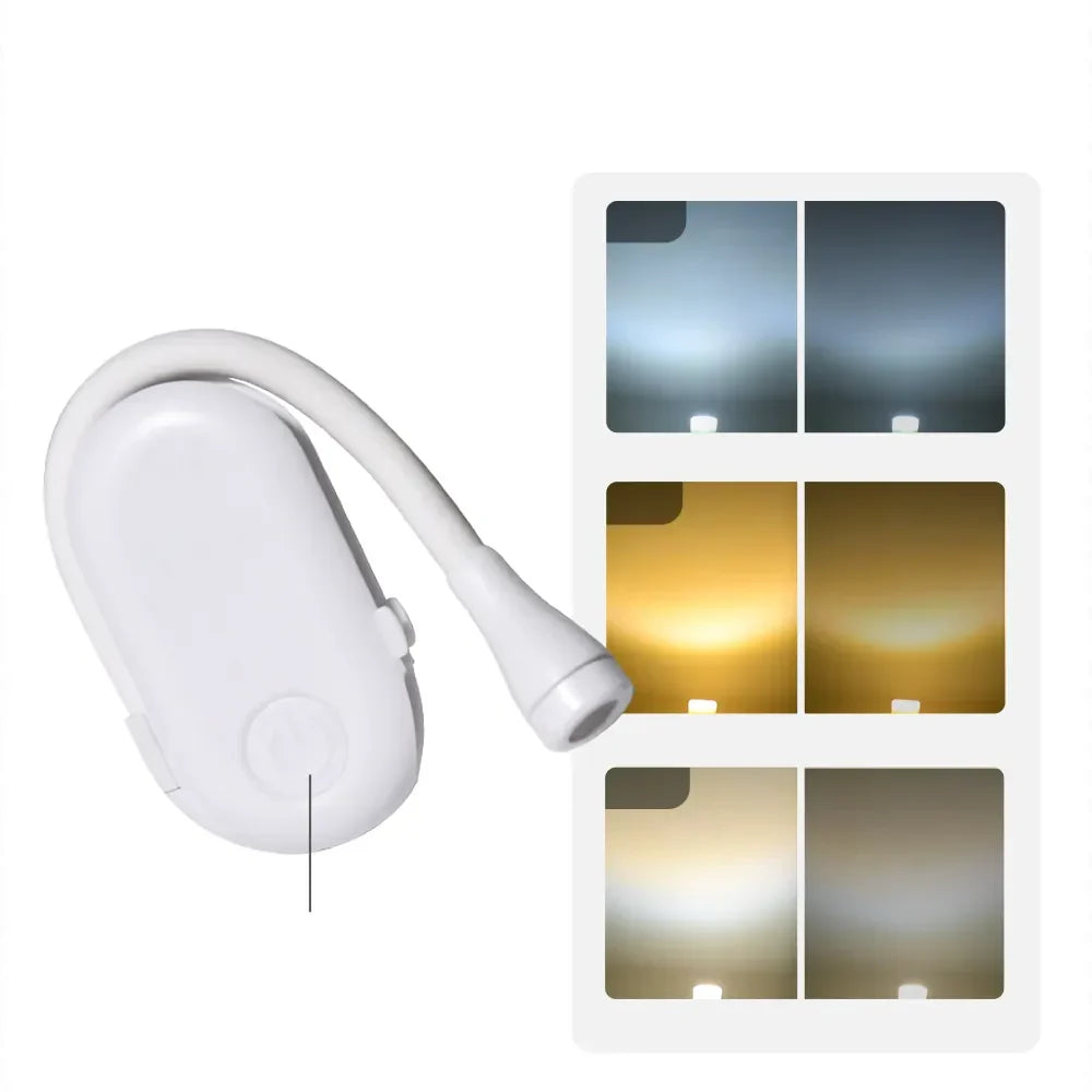 Mini-boglampe - Bærbart clip-on natlys med USB-opladning, dæmpbar LED til soveværelse, øjenbeskyttelse og camping - 360° flip-clip-boglampe