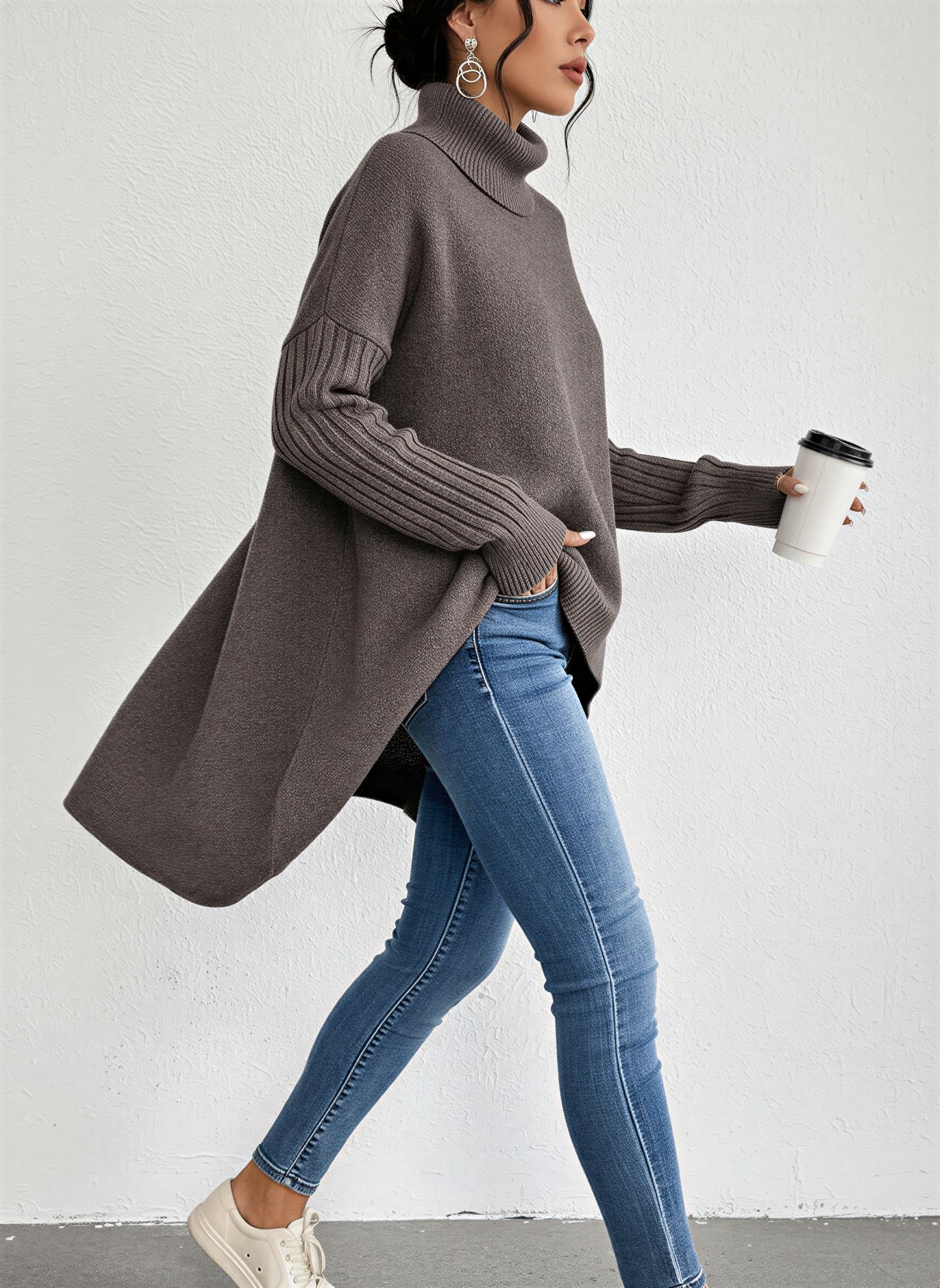 Oversized rullekravesweater til damer