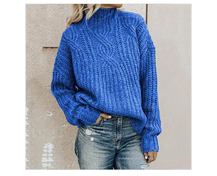 Oversized kabelstrikket rullekravesweater til damer