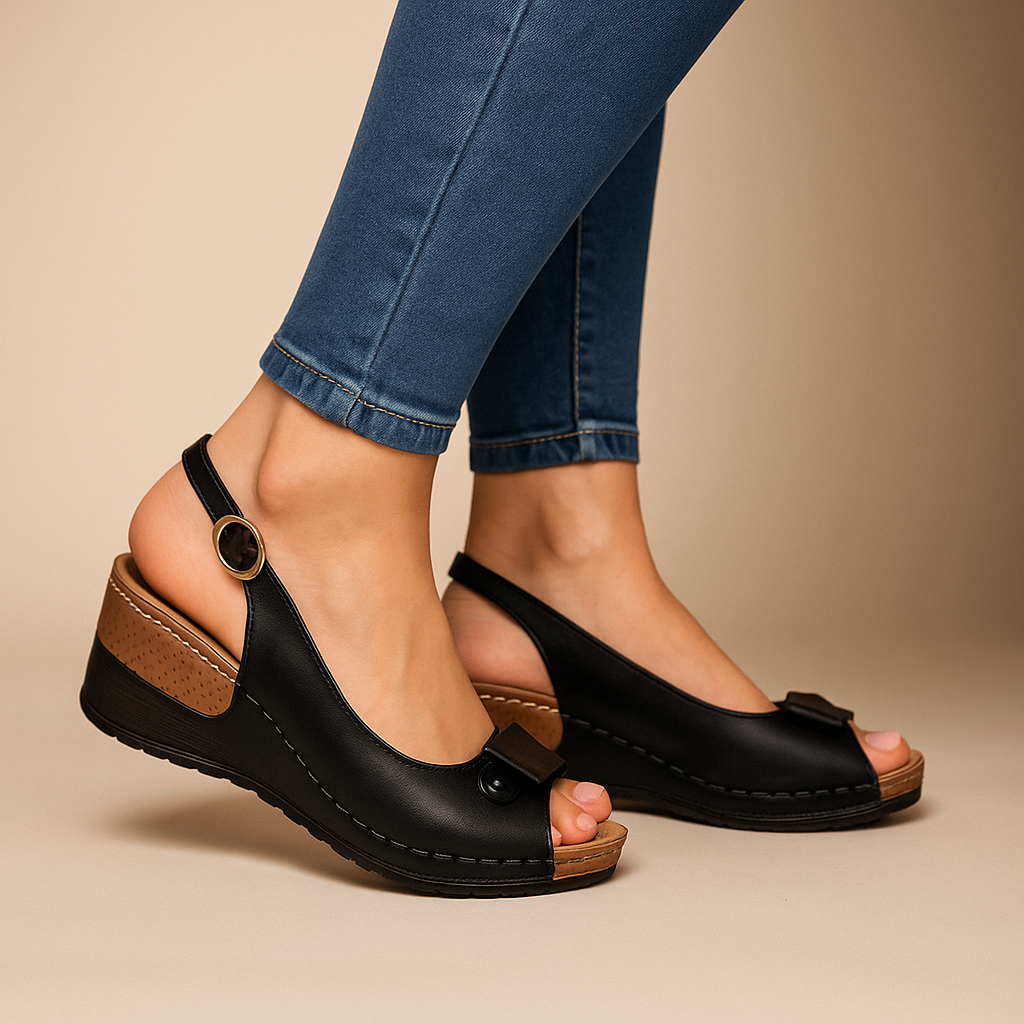 Peep toe-kilesandaler med slingback til damer