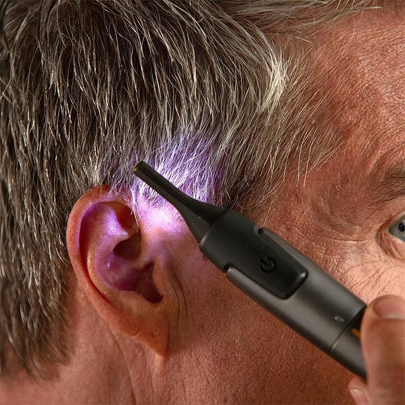 Professionel ultratynd præcisionstrimmer | Blade i titanium og rustfrit stål | Integreret LED-lys | Mikro-oscillationsteknologi | Til næse, ører og konturer