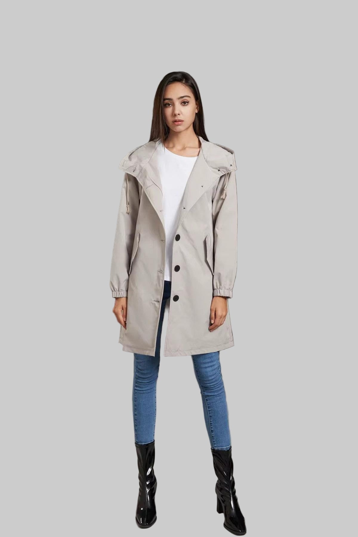 Regntrenchcoat med hætte til damer