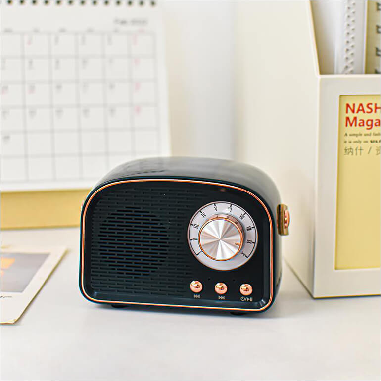 Retro rund radio-Bluetooth-højttaler | Trådløs | Bærbar | Stilfuld lyd til hjemmet og på farten