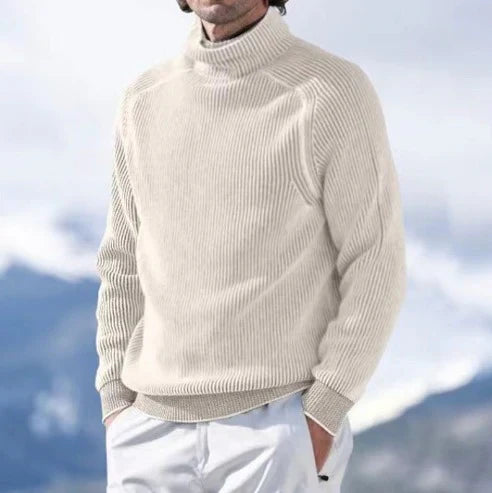 Ribstrikket rullekravesweater til herrer