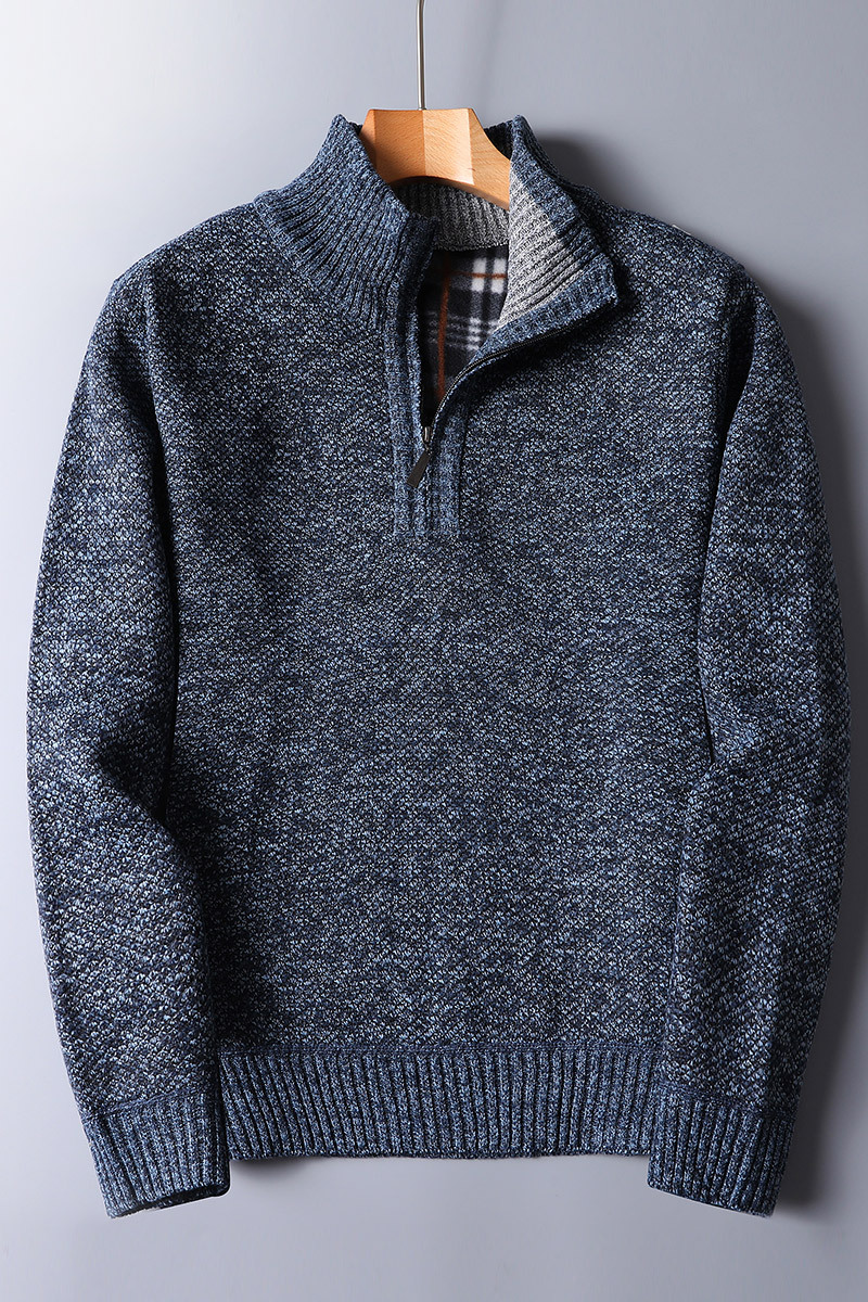 Ribstrikket sweater med kvart lynlås til mænd