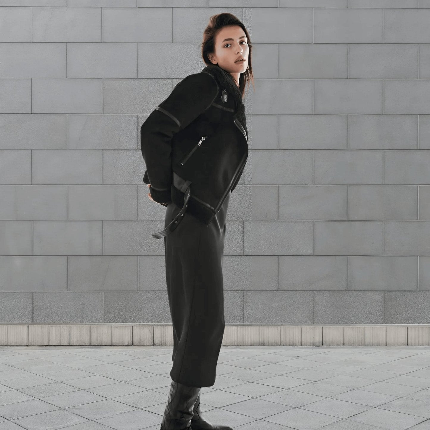 Shearling-pilotjakke til damer