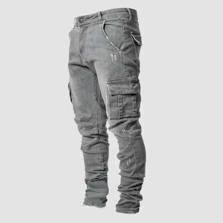 Slim fit denim-cargobukser til herrer