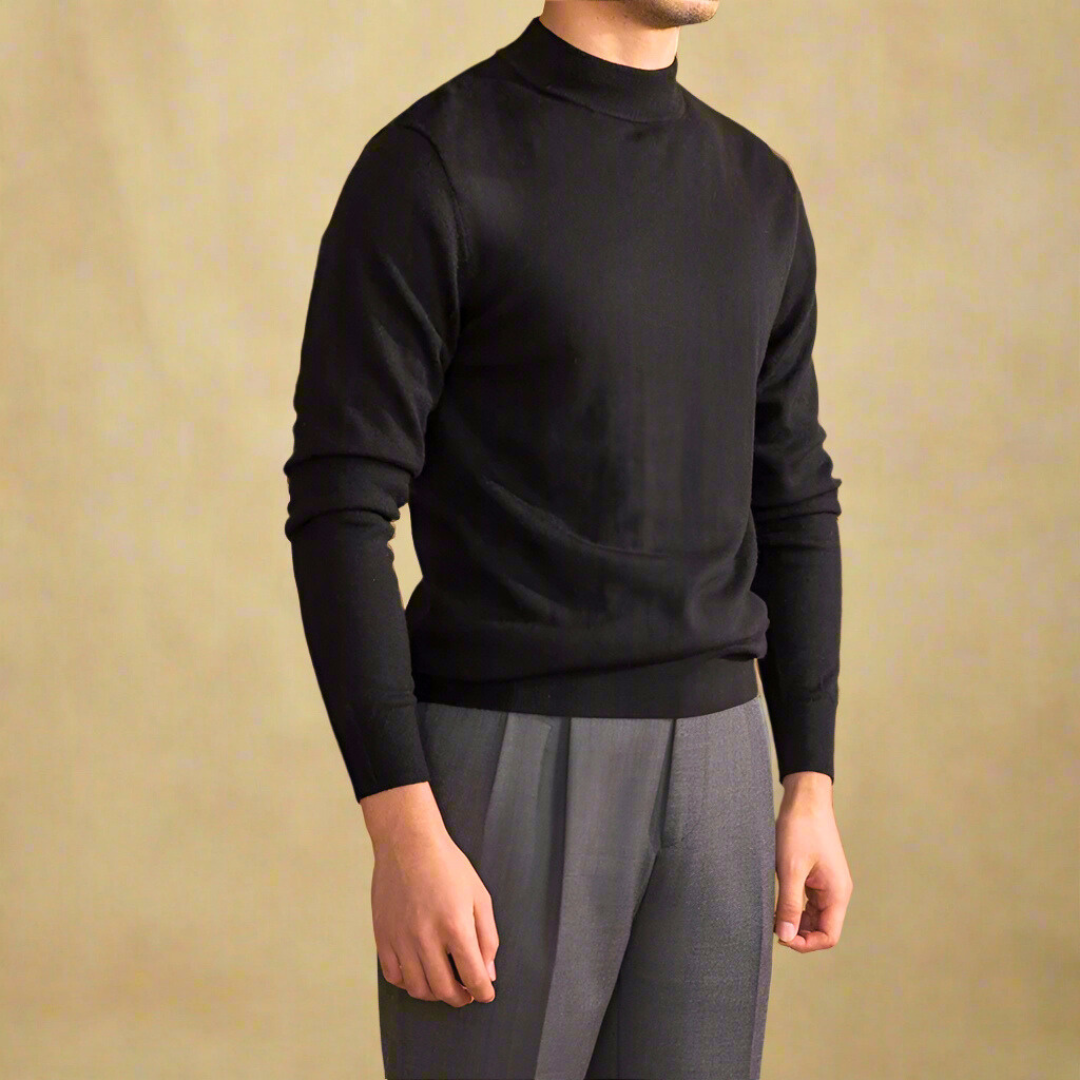 Slim fit herrestriktrøje med halvhøj hals