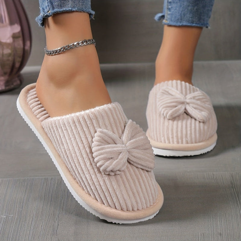 Slip-on ballerina-hjemmesko til damer med rund tå og sløjfe