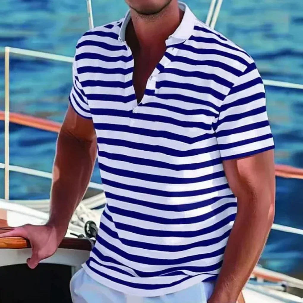 Stribet herrepoloshirt med åben krave