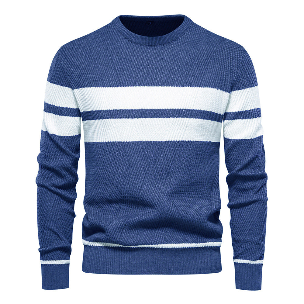 Stribet herresweater med rund hals