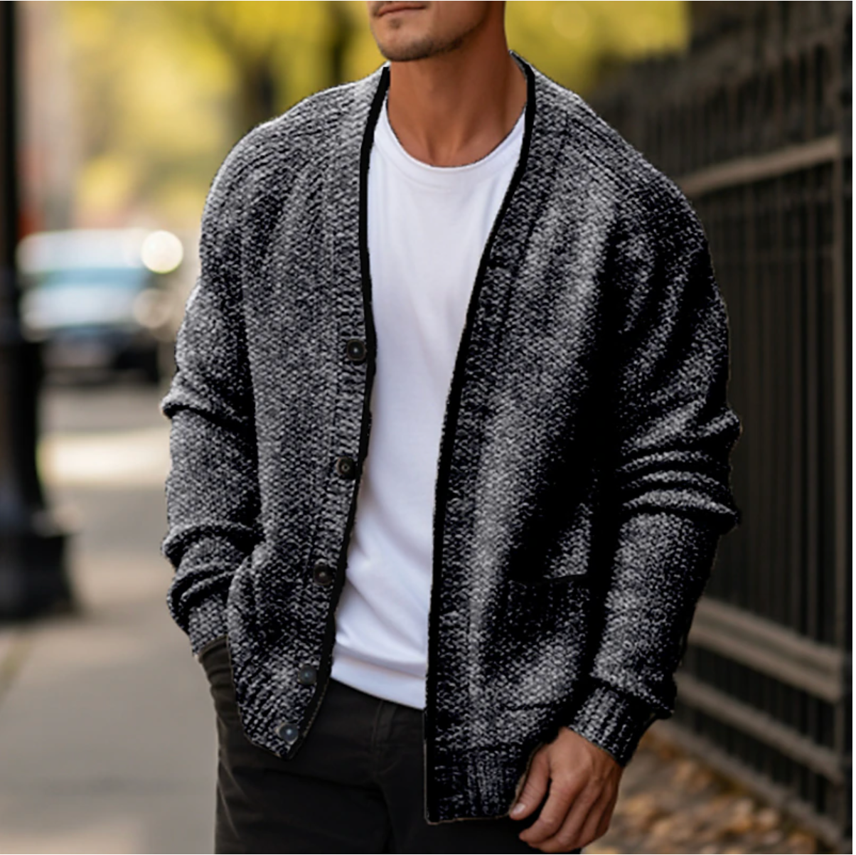 Strikket cardigan med knapper til mænd