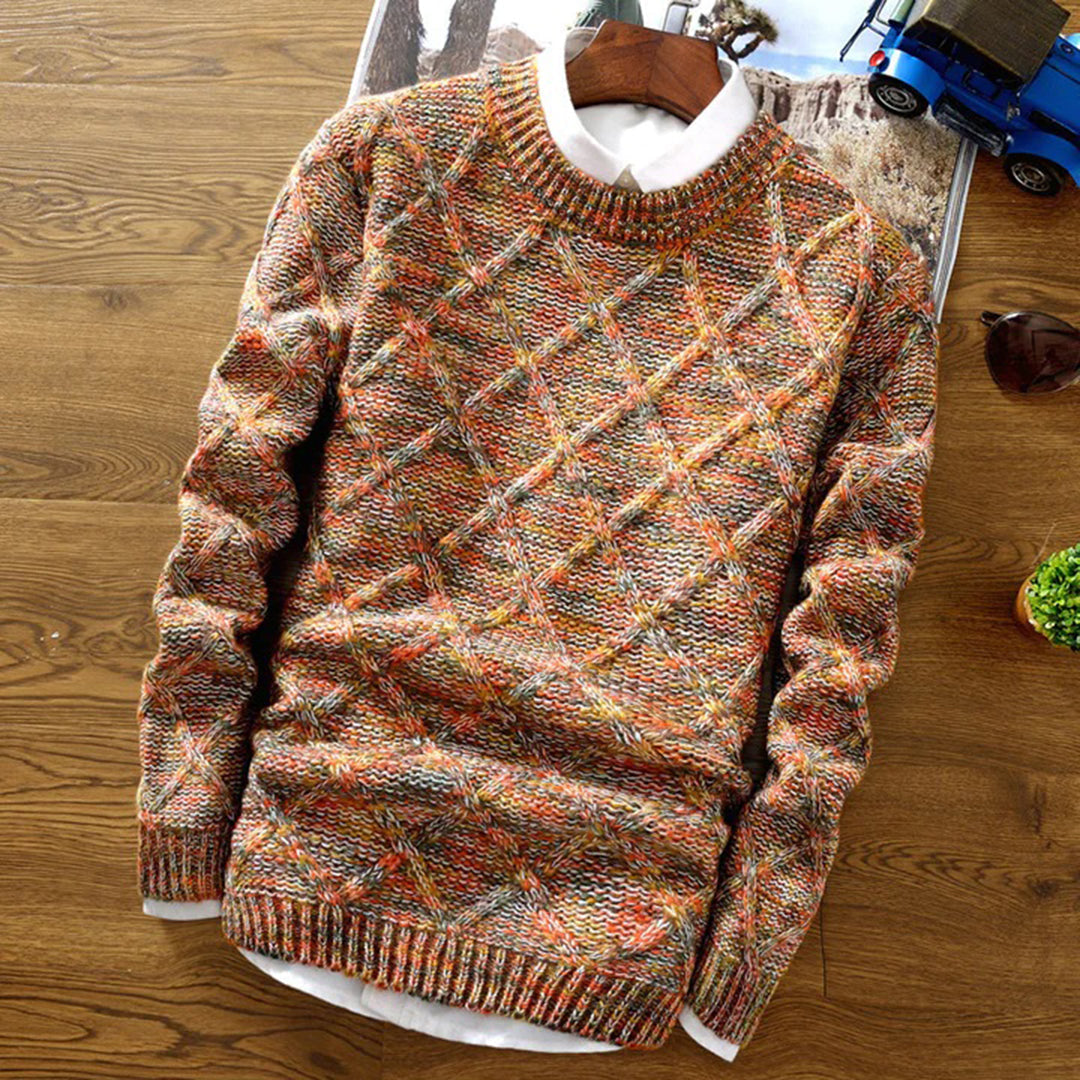 Strikket sweater med rund hals til mænd