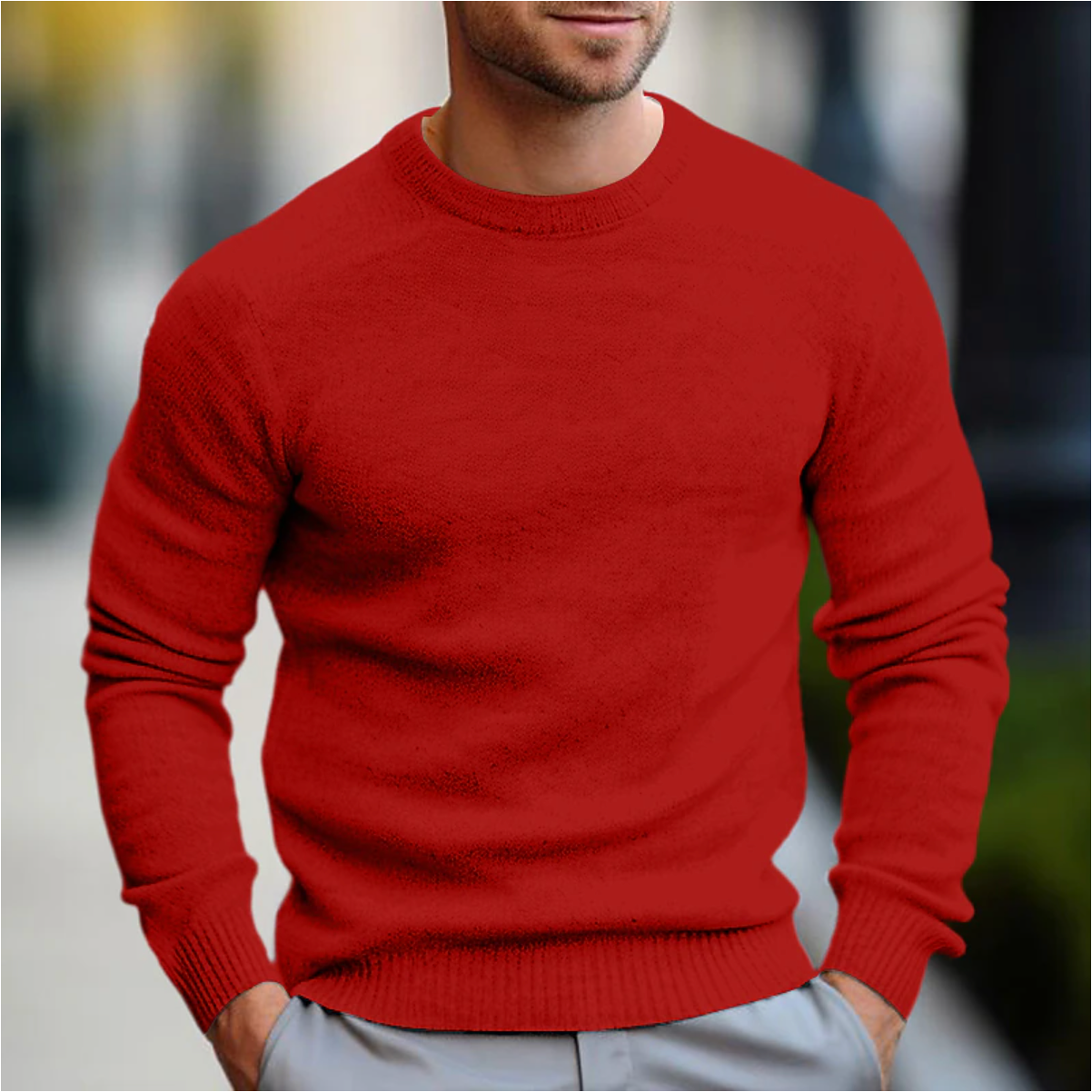 Sweater med rund hals til mænd - Langærmet