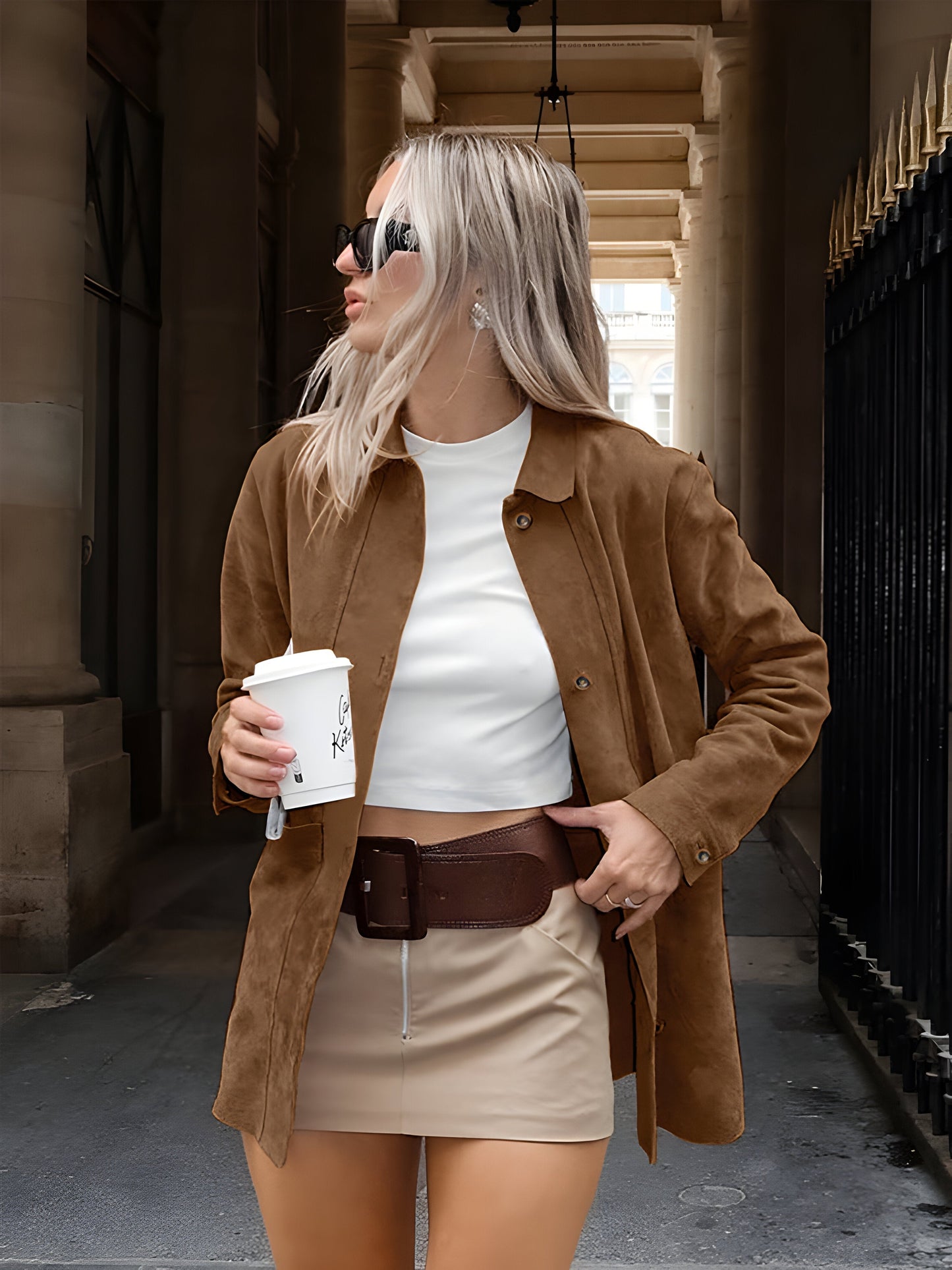 Trendy oversized damejakke i ruskindslook