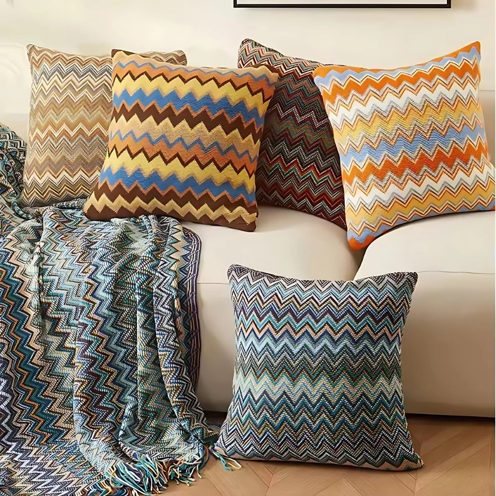 Zigzag-strikket boho-pyntepudebetræk