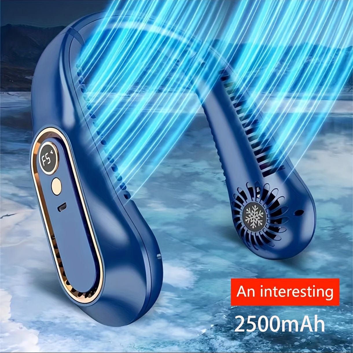 1 Stk. vingeløs nakkeventilator, bærbar USB-køleventilator med 5 hastigheder og digitalt display - superstærk teknologi og vingeløst design til udendørs brug