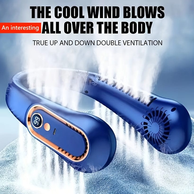 1 Stk. vingeløs nakkeventilator, bærbar USB-køleventilator med 5 hastigheder og digitalt display - superstærk teknologi og vingeløst design til udendørs brug