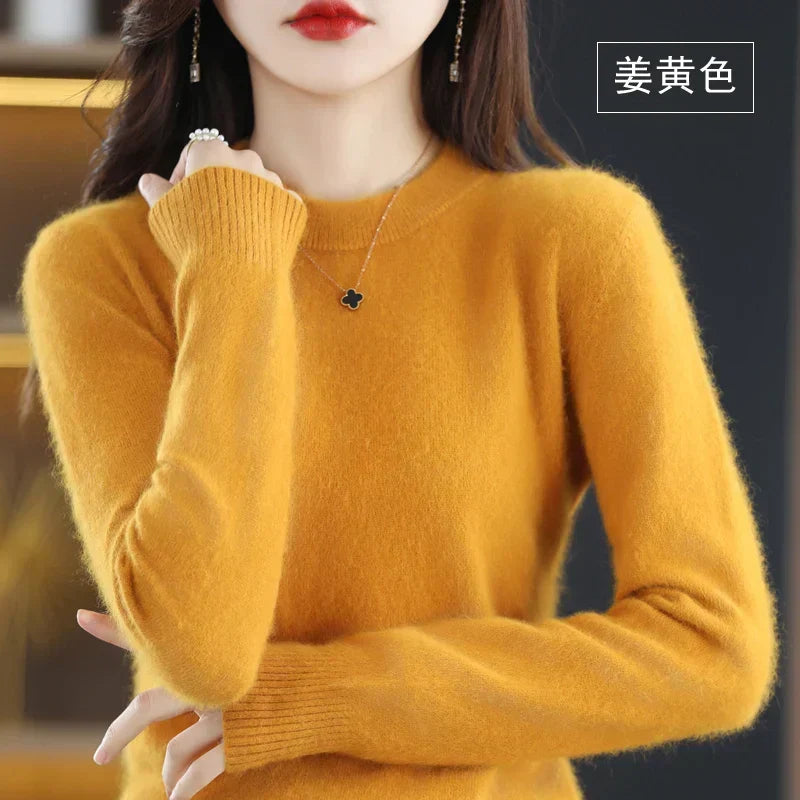 100% Cashmere striktrøje til damer med rund hals
